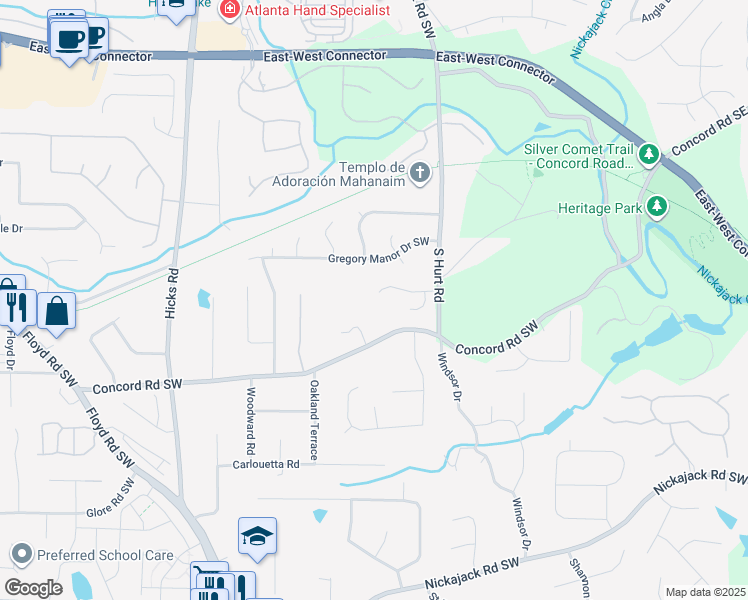 map of restaurants, bars, coffee shops, grocery stores, and more near 541 Battleview Drive in Smyrna