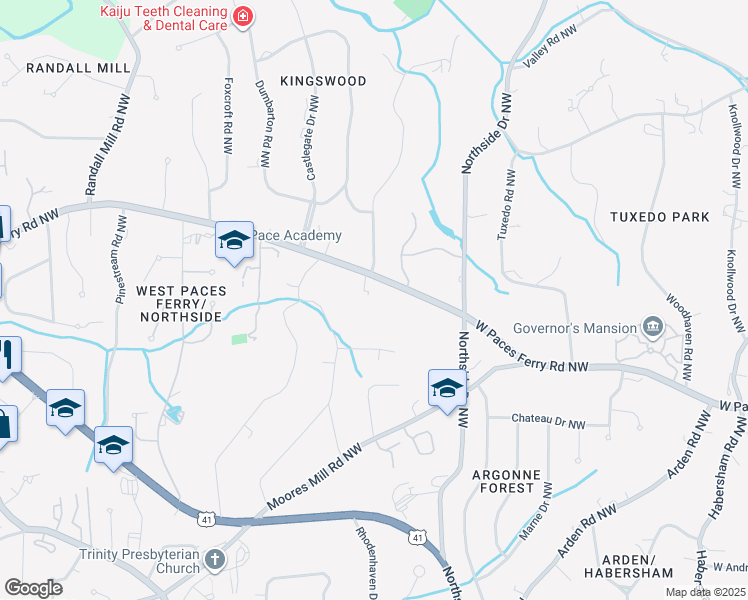 map of restaurants, bars, coffee shops, grocery stores, and more near 712 West Paces Ferry Road Northwest in Atlanta