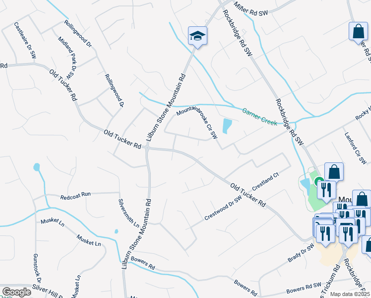 map of restaurants, bars, coffee shops, grocery stores, and more near 888 Old Tucker Road in Stone Mountain