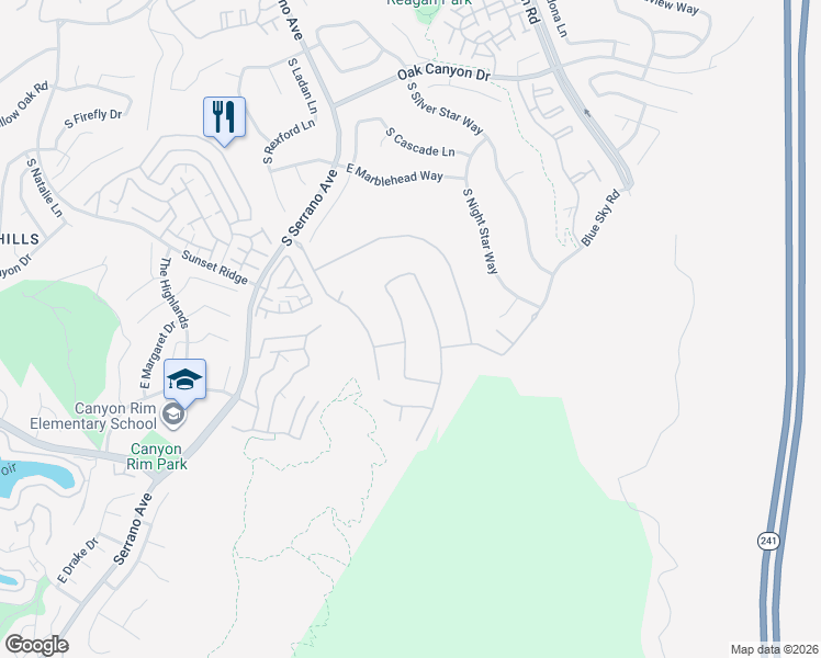 map of restaurants, bars, coffee shops, grocery stores, and more near 1050 South Sunstream Lane in Anaheim