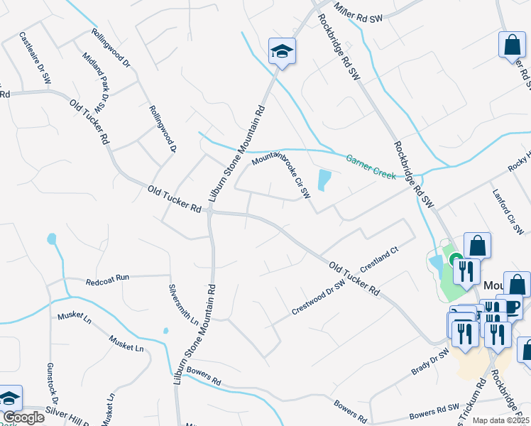 map of restaurants, bars, coffee shops, grocery stores, and more near 888 Old Tucker Road in Stone Mountain