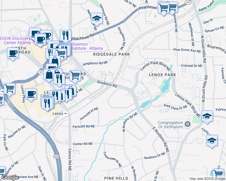 map of restaurants, bars, coffee shops, grocery stores, and more near 3534 Rockhaven Circle Northeast in Atlanta