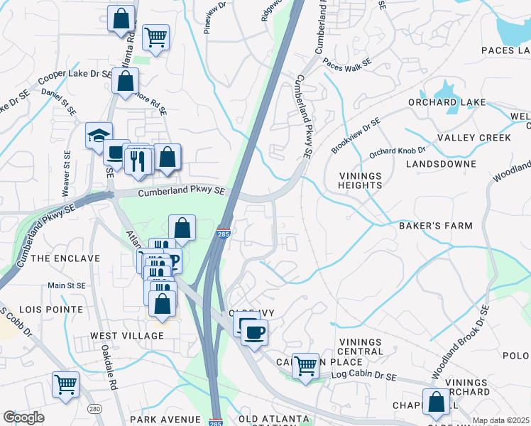map of restaurants, bars, coffee shops, grocery stores, and more near 2282 Emerald Sky Drive in Smyrna