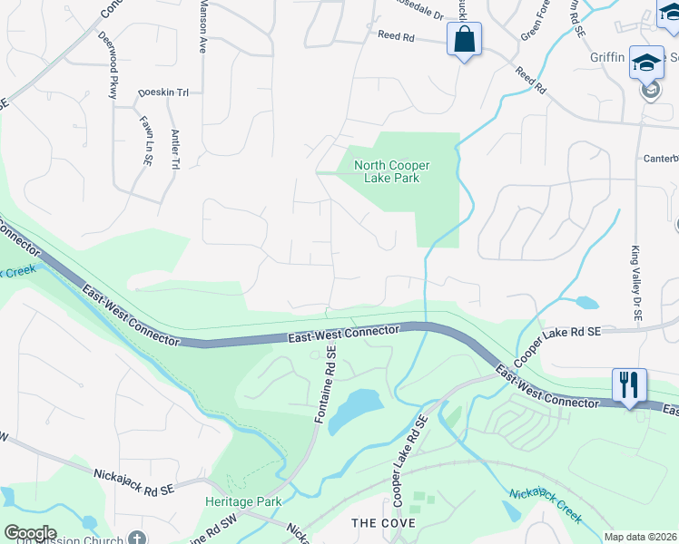 map of restaurants, bars, coffee shops, grocery stores, and more near 2402 Vinings Oaks Court in Smyrna