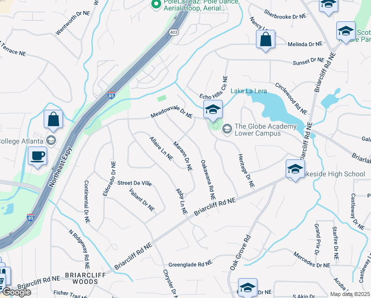 map of restaurants, bars, coffee shops, grocery stores, and more near 2179 Marann Drive Northeast in Atlanta