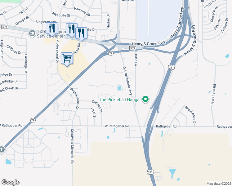 map of restaurants, bars, coffee shops, grocery stores, and more near 4 Delia Court in Wichita Falls