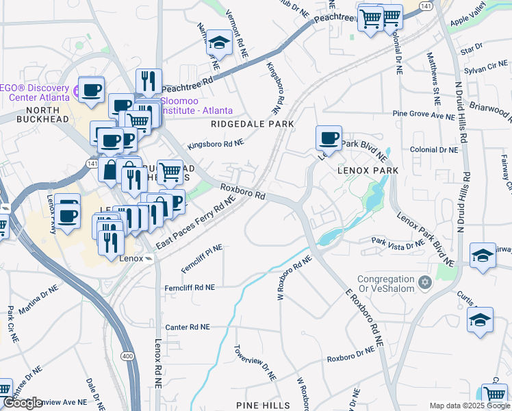 map of restaurants, bars, coffee shops, grocery stores, and more near 3534 Rockhaven Circle Northeast in Atlanta