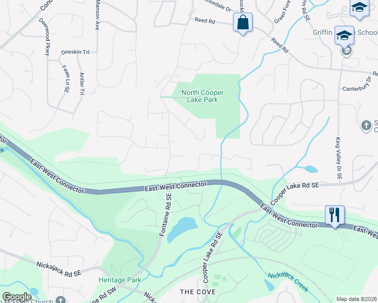map of restaurants, bars, coffee shops, grocery stores, and more near 2407 Vinings Oaks Court in Smyrna