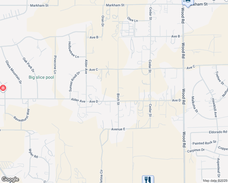 map of restaurants, bars, coffee shops, grocery stores, and more near 18623 Birch Street in Perris