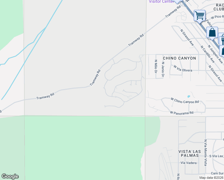 map of restaurants, bars, coffee shops, grocery stores, and more near 2365 Vista Distancia Court in Palm Springs