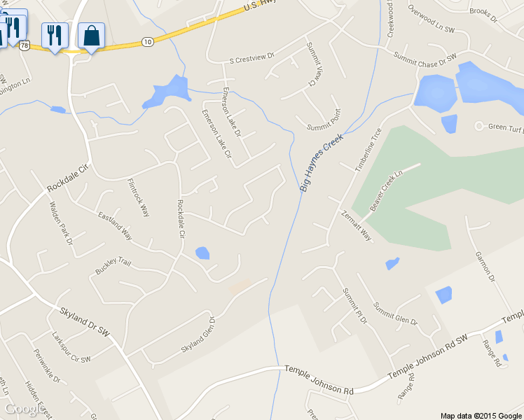 map of restaurants, bars, coffee shops, grocery stores, and more near 1815 Meadowchase Court in Snellville