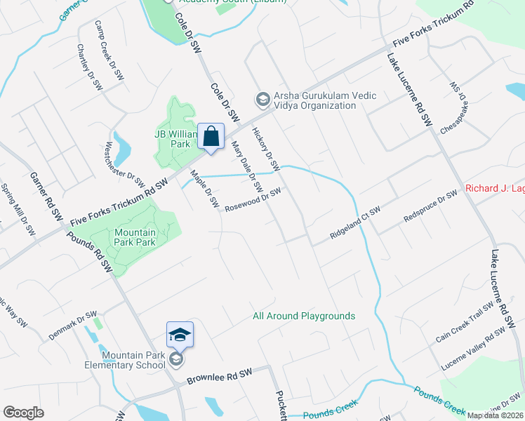 map of restaurants, bars, coffee shops, grocery stores, and more near 1331 Marydale Drive Southwest in Lilburn