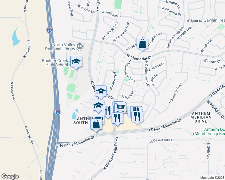 map of restaurants, bars, coffee shops, grocery stores, and more near 40011 North Patriot Way in New River