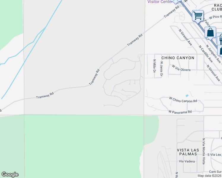 map of restaurants, bars, coffee shops, grocery stores, and more near 2365 Vista Distancia Court in Palm Springs