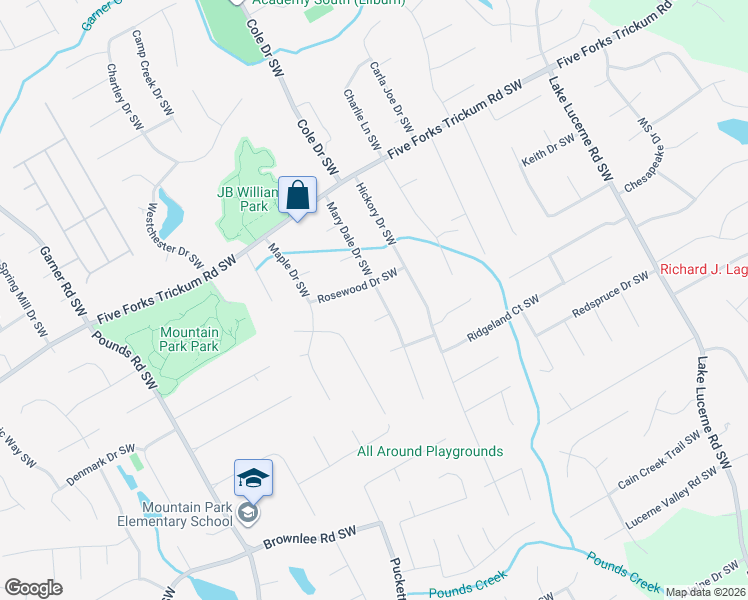 map of restaurants, bars, coffee shops, grocery stores, and more near 1321 Marydale Drive Southwest in Lilburn