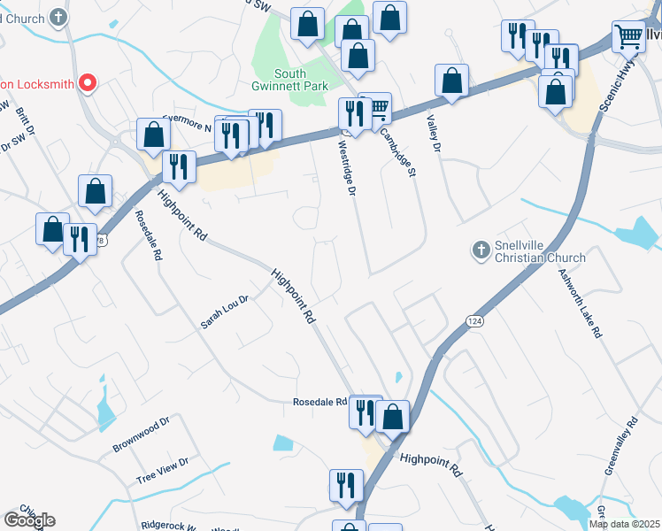 map of restaurants, bars, coffee shops, grocery stores, and more near 3021 Spruce Circle in Snellville