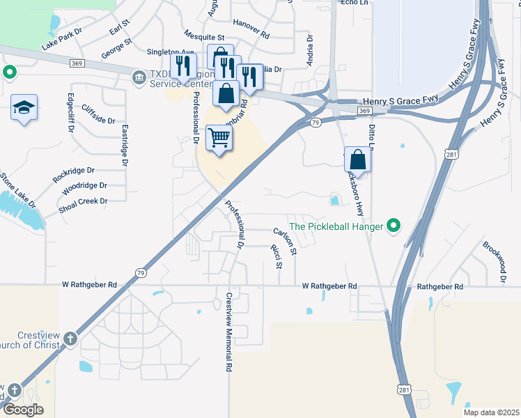 map of restaurants, bars, coffee shops, grocery stores, and more near 5412 Flo Drive in Wichita Falls