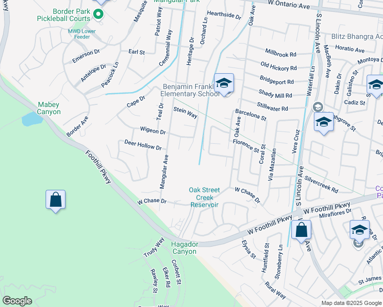 map of restaurants, bars, coffee shops, grocery stores, and more near 2975 Douglas Way in Corona