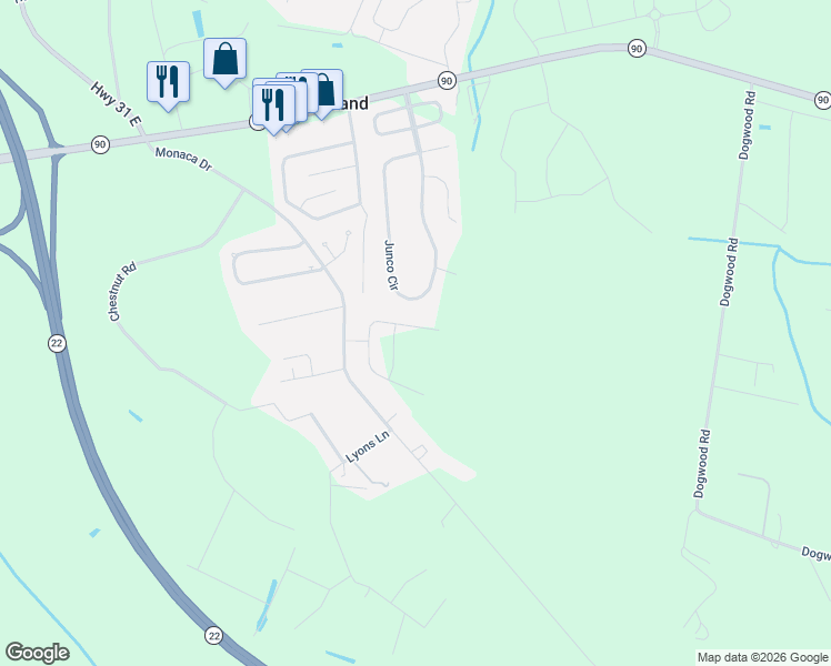 map of restaurants, bars, coffee shops, grocery stores, and more near 278 Junco Circle in Longs