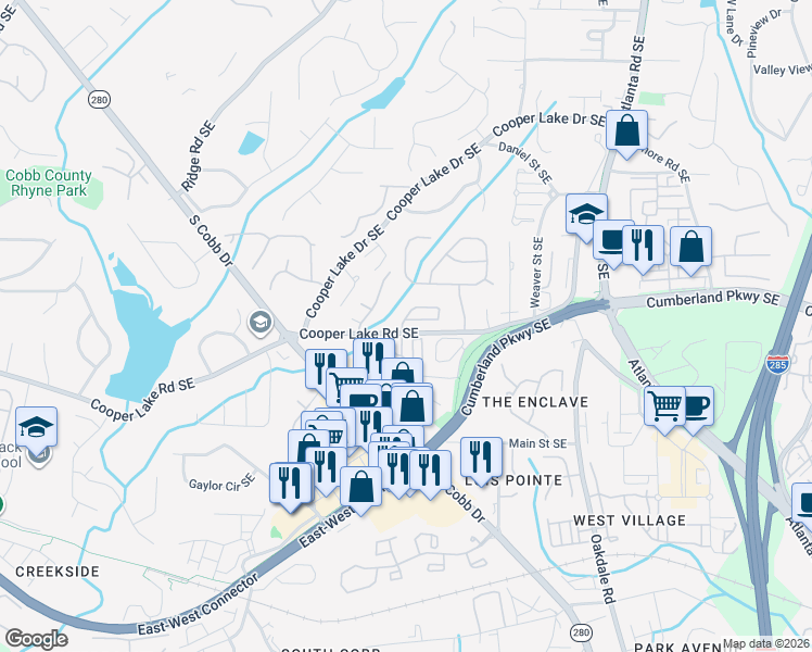 map of restaurants, bars, coffee shops, grocery stores, and more near 1935 Haven Park Circle in Smyrna