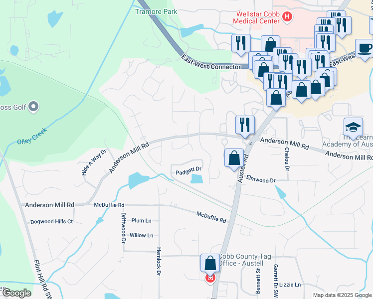 map of restaurants, bars, coffee shops, grocery stores, and more near 2013 Chesley Drive in Austell