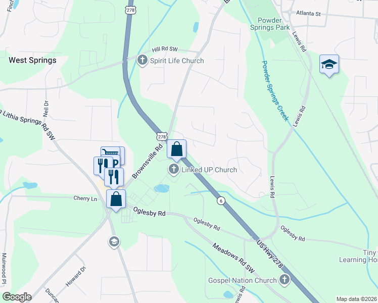 map of restaurants, bars, coffee shops, grocery stores, and more near 4327 U.S. 278 in Powder Springs