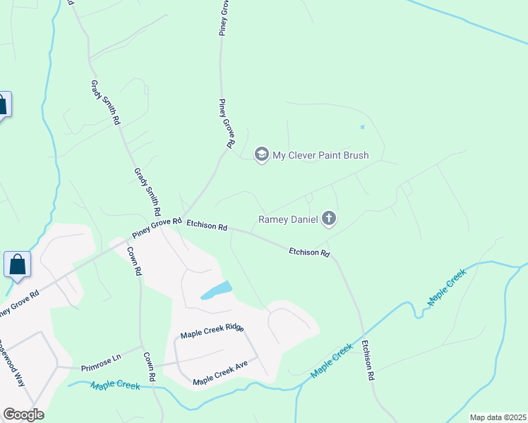 map of restaurants, bars, coffee shops, grocery stores, and more near Red Oak Boulevard in Walton County