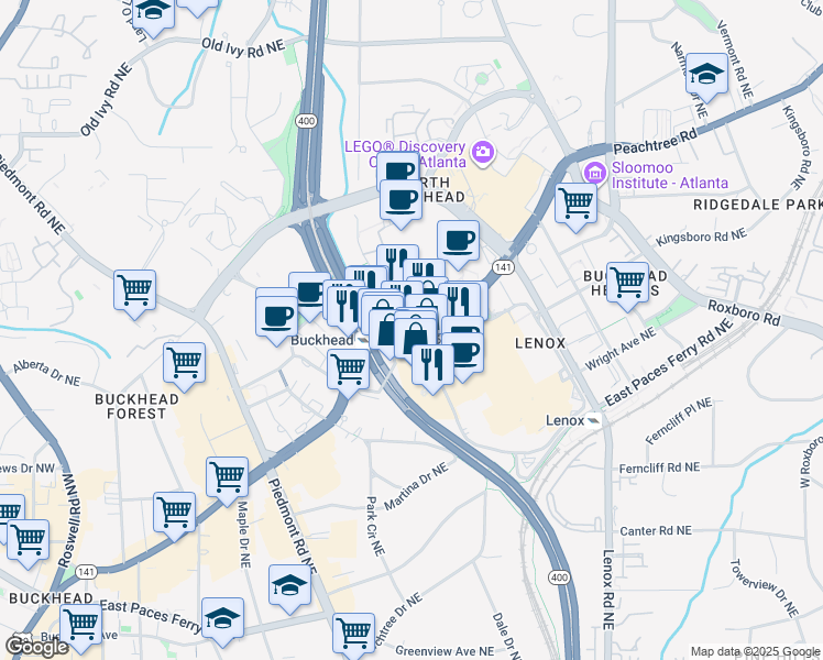 map of restaurants, bars, coffee shops, grocery stores, and more near in Atlanta