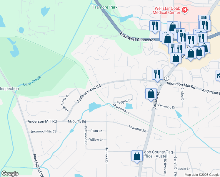 map of restaurants, bars, coffee shops, grocery stores, and more near 4313 Yellow Rose Drive in Austell