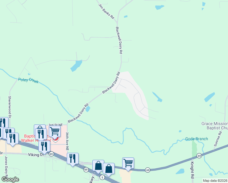 map of restaurants, bars, coffee shops, grocery stores, and more near 110 Christy Lane in Jasper