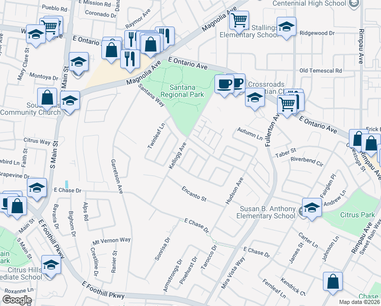map of restaurants, bars, coffee shops, grocery stores, and more near 2631 Harvest Crest Lane in Corona