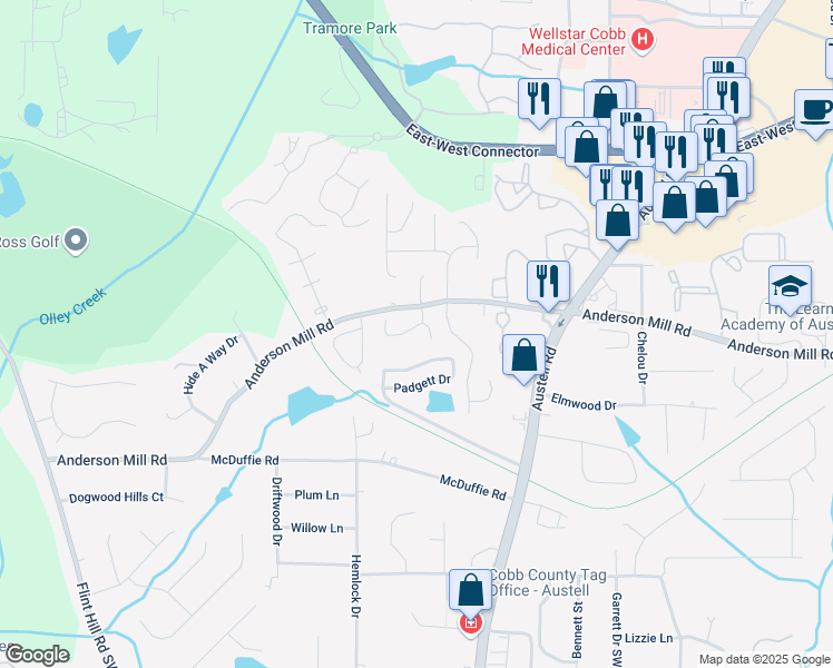map of restaurants, bars, coffee shops, grocery stores, and more near 2013 Chesley Drive in Austell