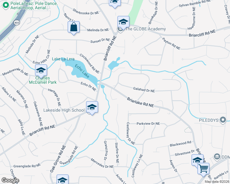 map of restaurants, bars, coffee shops, grocery stores, and more near 2154 Briarlake Trace in Atlanta