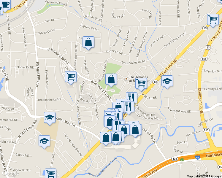 map of restaurants, bars, coffee shops, grocery stores, and more near 2453 Field Way in Atlanta