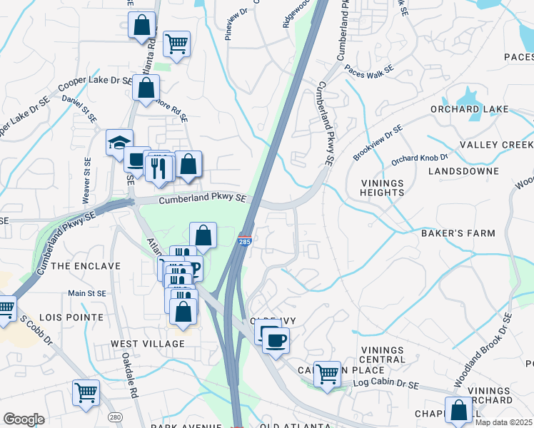 map of restaurants, bars, coffee shops, grocery stores, and more near 2282 Emerald Sky Drive in Smyrna