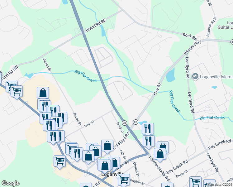 map of restaurants, bars, coffee shops, grocery stores, and more near 967 Yancey Court in Loganville