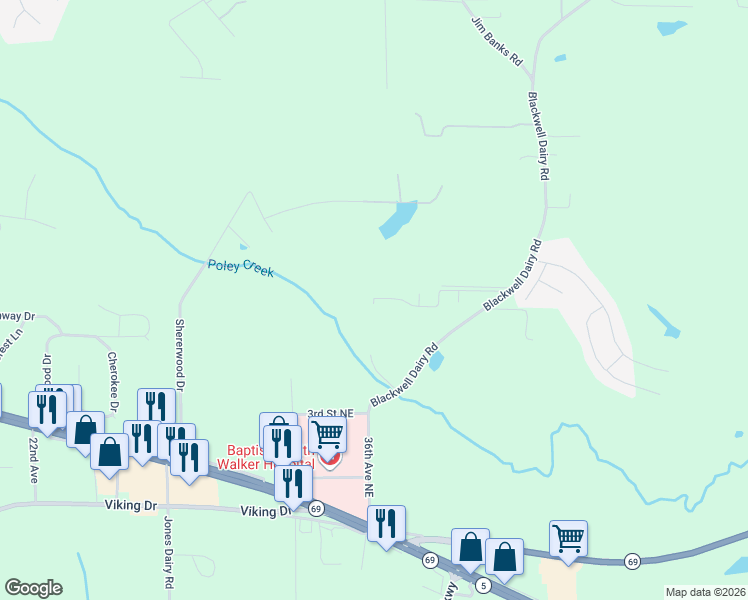 map of restaurants, bars, coffee shops, grocery stores, and more near Village DR in Jasper