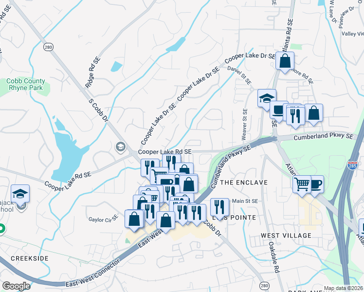 map of restaurants, bars, coffee shops, grocery stores, and more near 1825 Haven Park Circle in Smyrna