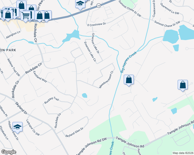 map of restaurants, bars, coffee shops, grocery stores, and more near 3073 Meadowsweet Trail in Snellville