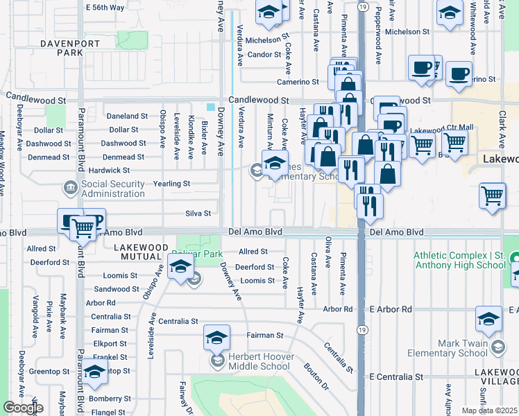 map of restaurants, bars, coffee shops, grocery stores, and more near 5013 Barlin Avenue in Lakewood
