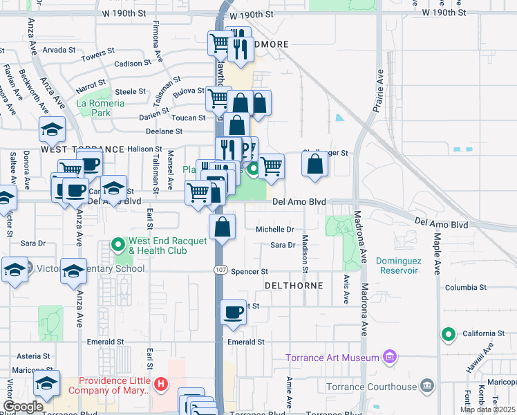 map of restaurants, bars, coffee shops, grocery stores, and more near 20120 Hawthorne Boulevard in Torrance