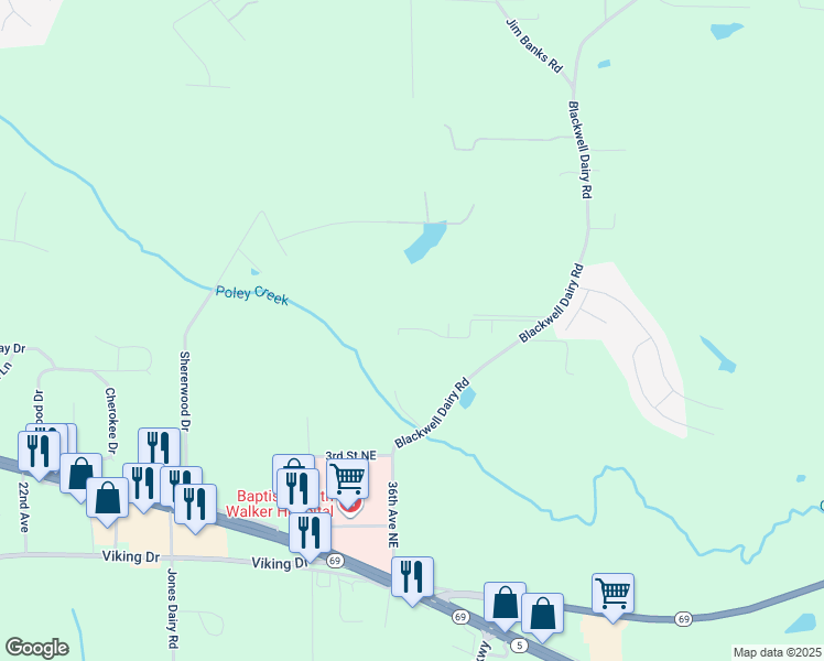 map of restaurants, bars, coffee shops, grocery stores, and more near 314 Blackwell Dairy Road in Jasper