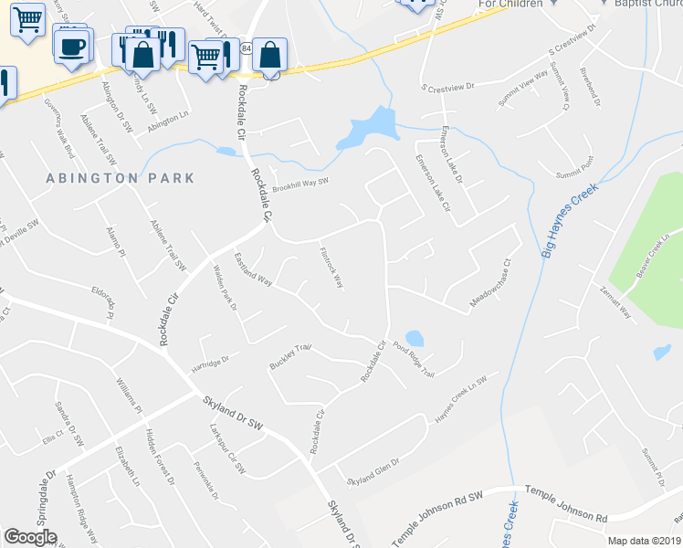 map of restaurants, bars, coffee shops, grocery stores, and more near 2950 Flintrock Way in Snellville