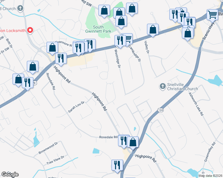 map of restaurants, bars, coffee shops, grocery stores, and more near 3013 Spruce Circle in Snellville