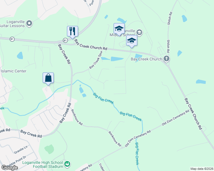 map of restaurants, bars, coffee shops, grocery stores, and more near 1811 Brookeshade Court in Loganville