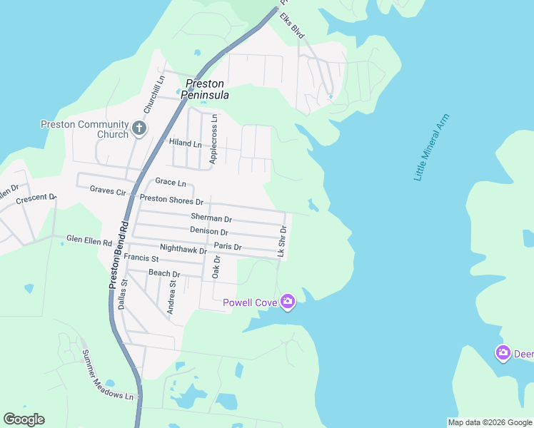 map of restaurants, bars, coffee shops, grocery stores, and more near 420 Preston Shores Drive in Pottsboro