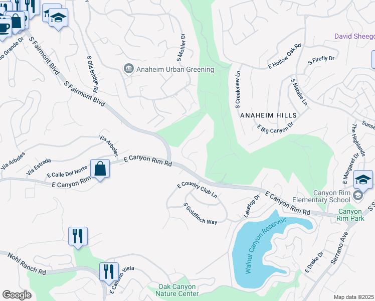 map of restaurants, bars, coffee shops, grocery stores, and more near 720 Bunting Court in Anaheim