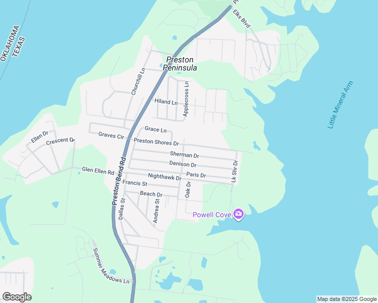 map of restaurants, bars, coffee shops, grocery stores, and more near 267 Preston Shores Drive in Pottsboro