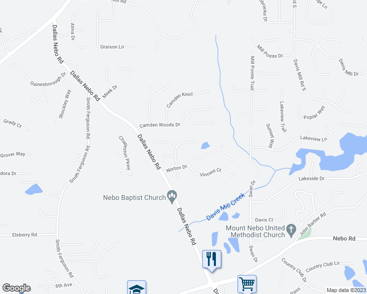 map of restaurants, bars, coffee shops, grocery stores, and more near 150 Brompton Drive in Dallas