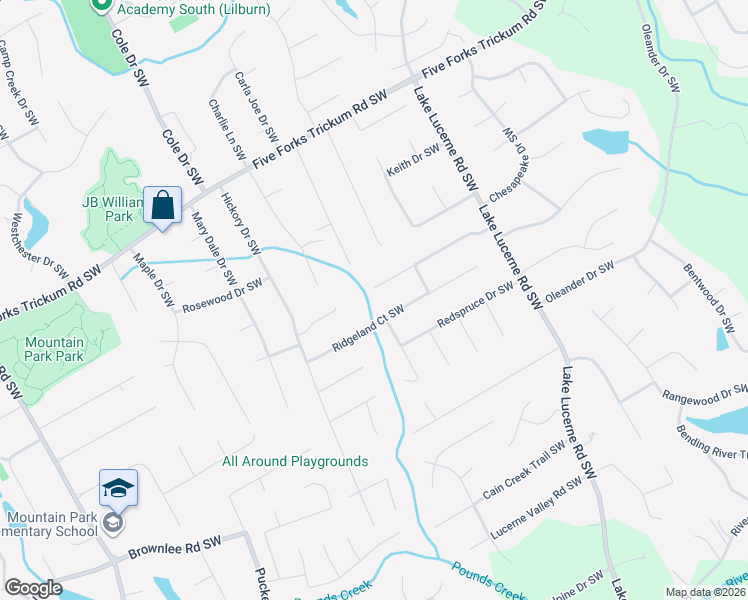 map of restaurants, bars, coffee shops, grocery stores, and more near 4632 Ridgeland Drive Southwest in Lilburn